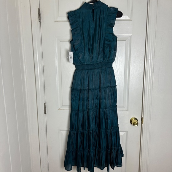NWT Grey Collective Green Hi-Neck Ruffle Sleeve Smocked Tiered Maxi Dress WomenS - Picture 4 of 8